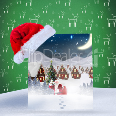 Composite image of santa delivery presents to village