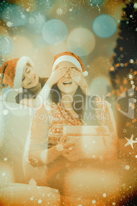 Composite image of daughter surprising her mother with christmas