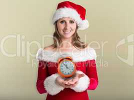 Composite image of pretty girl in santa outfit