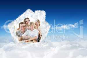Composite image of loving family packing boxes