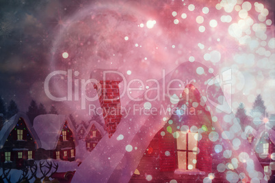Composite image of cute christmas village under full moon