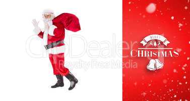 Composite image of santa holding a sack and waving