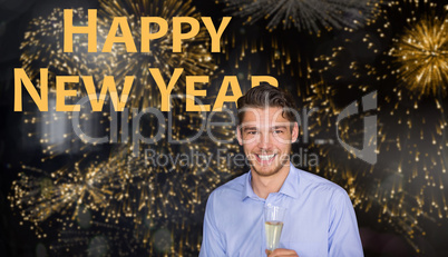 Composite image of man toasting with champagne