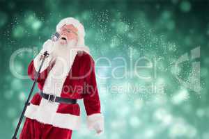 Composite image of santa sings like a superstar