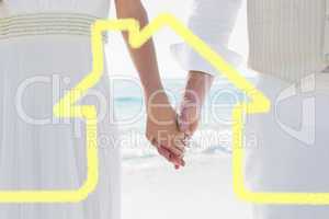 Composite image of newlyweds holding hands