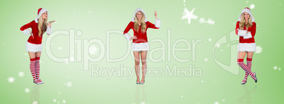 Composite image of pretty girl in santa outfit blowing