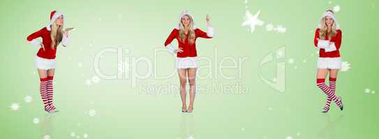 Composite image of pretty girl in santa outfit blowing
