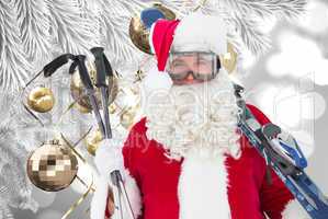 Composite image of happy santa posing with ski and ski poles