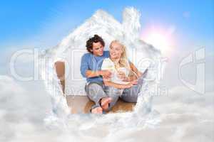 Composite image of lovely couple toasting