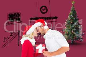 Composite image of young festive couple