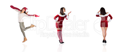 Composite image of different pretty girls in santa outfit