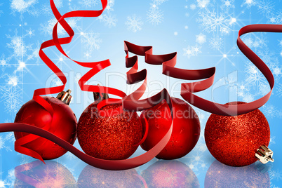 Composite image of ribbon in shape of christmas tree