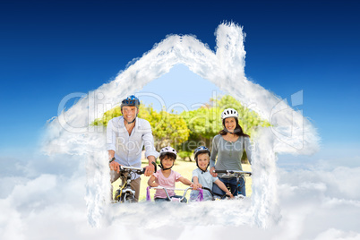 Composite image of family with their bikes