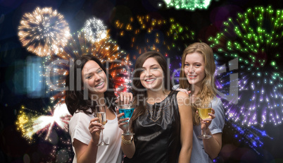 Composite image of friends with cocktails