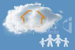 Composite image of cloud in shape of family