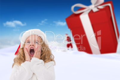 Composite image of festive little girl with hands on face