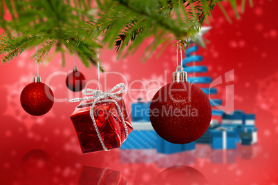 Composite image of decorations on tree