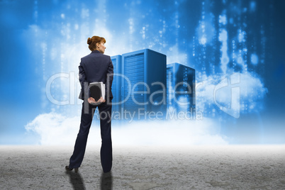 Composite image of businesswoman looking