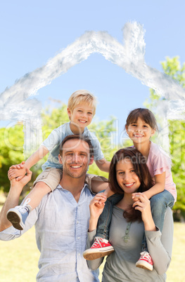 Composite image of parents giving children a piggyback