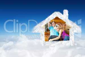 Composite image of cute couple sleeping on the floor