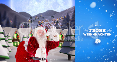 Composite image of santa delivery presents to village