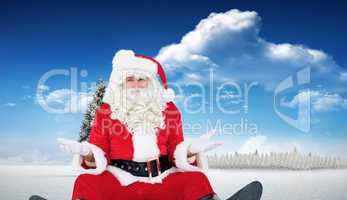 Composite image of doubtful santa sitting alone