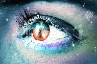 Composite image of close up of colourful eye