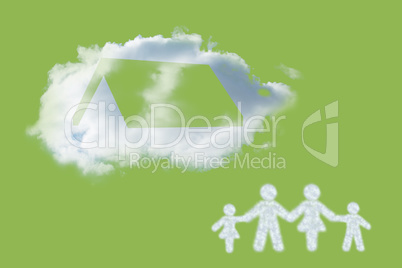 Composite image of cloud in shape of family