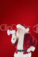 Composite image of santa claus is using a megaphone