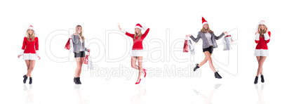 Composite image of pretty santa girl smiling at camera