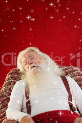 Composite image of father christmas sleeps on the armchair