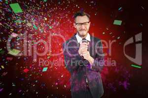 Composite image of hipster businessman giving a speech