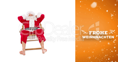 Composite image of happy santa relaxing on deckchair