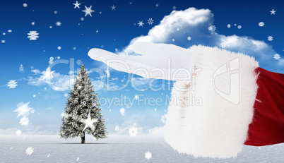 Composite image of santa claus with hand out
