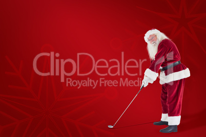 Composite image of santa claus is playing golf