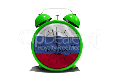 Composite image of happy new year in green alarm clock