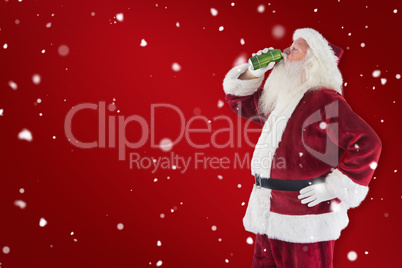 Composite image of father christmas drinks beer with closed eyes