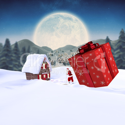 Composite image of santa delivering large gift