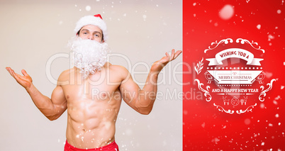 Composite image of portrait of shirtless macho man with fake san