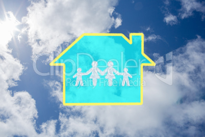 Composite image of cloud in shape of family