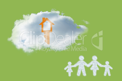 Composite image of cloud in shape of family