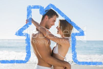 Composite image of sexy couple embracing