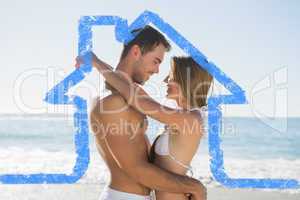 Composite image of sexy couple embracing