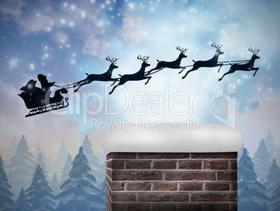 Composite image of santa flying his sleigh