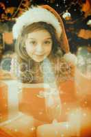 Composite image of festive little girl with gifts