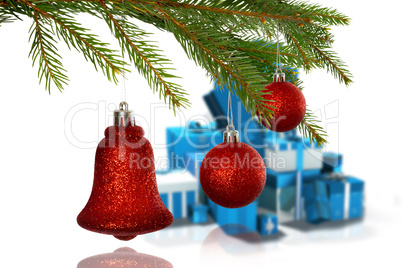 Composite image of red decorations on branch