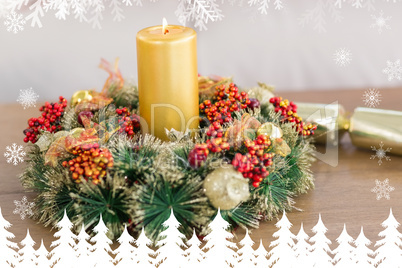 Composite image of close up of wreath with candles