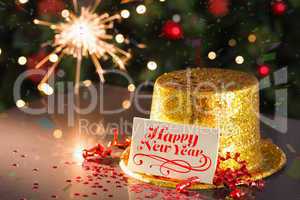 Happy new year card on table set for party