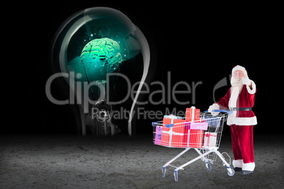Composite image of santa pushing a shopping cart
