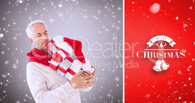 Composite image of happy festive man with gifts